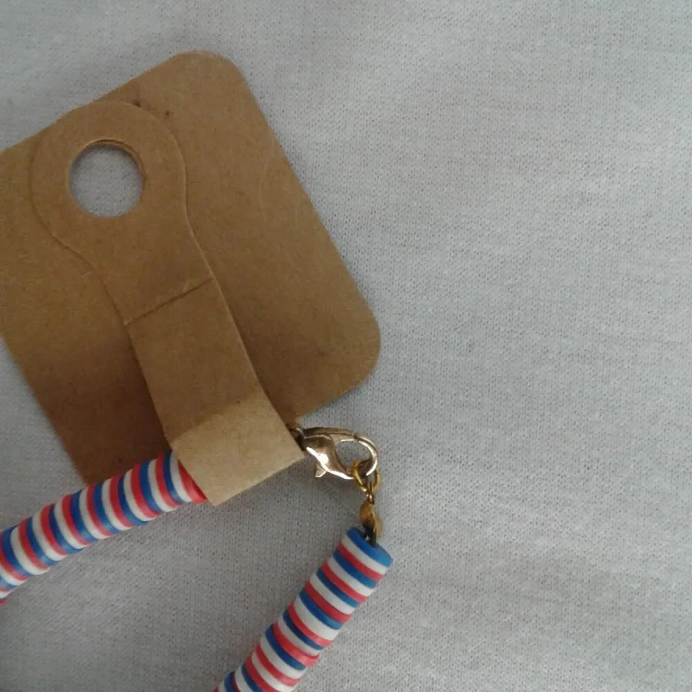 Red White And Blue Bracelet With Star Charm clay clay/rubber bead